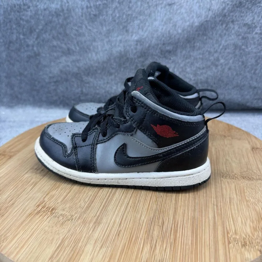 Jordan Air Jordan 1 Mid Shoes Toddler Size 10C Black Gray Sneakers 640735-096